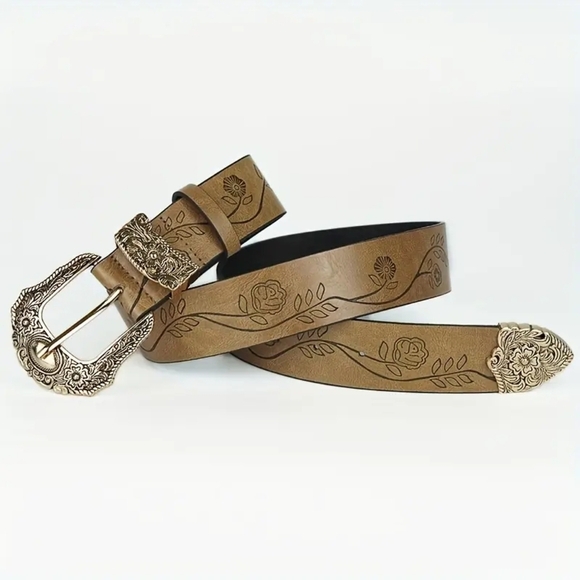 Brown Floral Belt with Gold Buckle New! - Picture 4 of 6